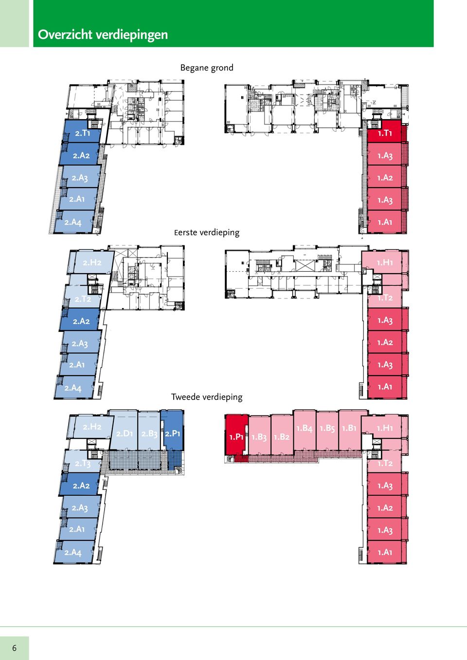 A4 1.A1 Tweede verdieping 2.H2 2.D1 2.B3 2.P1 1.P1 1.B3 1.B2 1.