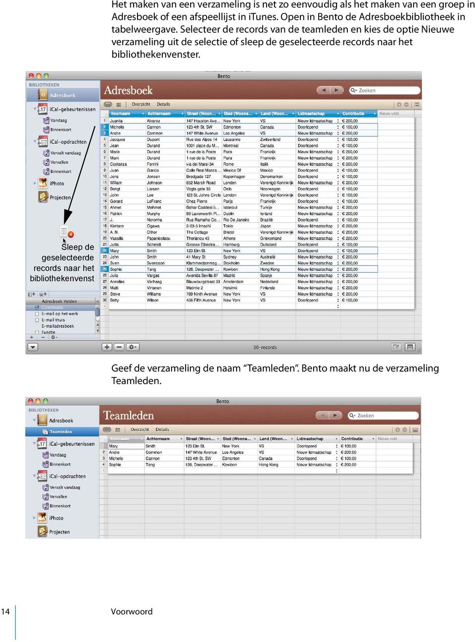 Selecteer de records van de teamleden en kies de optie Nieuwe verzameling uit de selectie of sleep de geselecteerde