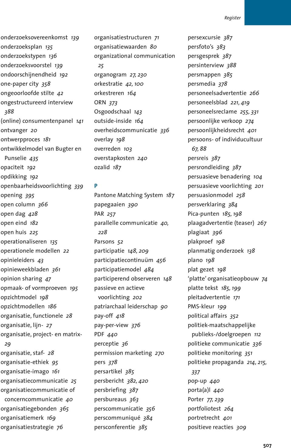 eind 182 open huis 225 operationaliseren 135 operationele modellen 22 opinieleiders 43 opinieweekbladen 361 opinion sharing 47 opmaak- of vormproeven 195 opzichtmodel 198 opzichtmodellen 186