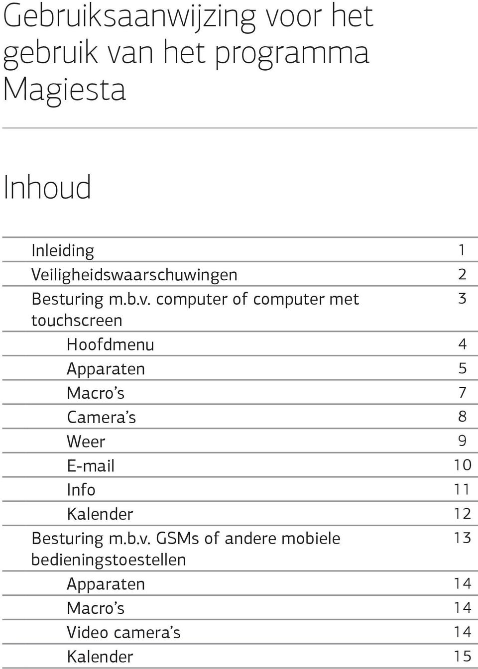 computer of computer met 3 touchscreen Hoofdmenu 4 Apparaten 5 Macro s 7 Camera s 8 Weer 9