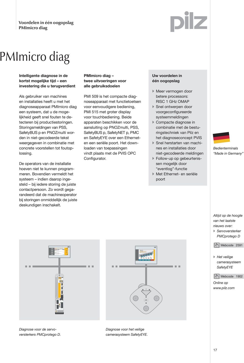 Storingsmeldingen van PSS, SafetyBUS p en PNOZmulti worden in niet-gecodeerde tekst weergegeven in combinatie met concrete voorstellen tot foutoplossing.