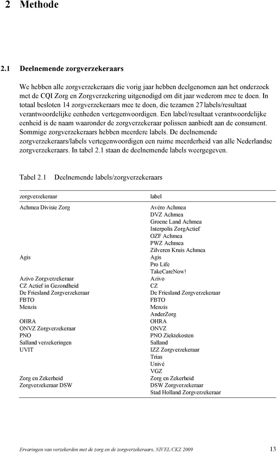 In totaal besloten 14 zorgverzekeraars mee te doen, die tezamen 27 labels/resultaat verantwoordelijke eenheden vertegenwoordigen.