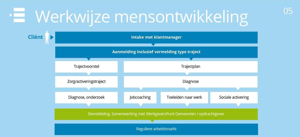 Zorg/activeringstraject Diagnose Diagnose, onderzoek Jobcoaching Toeleiden naar werk