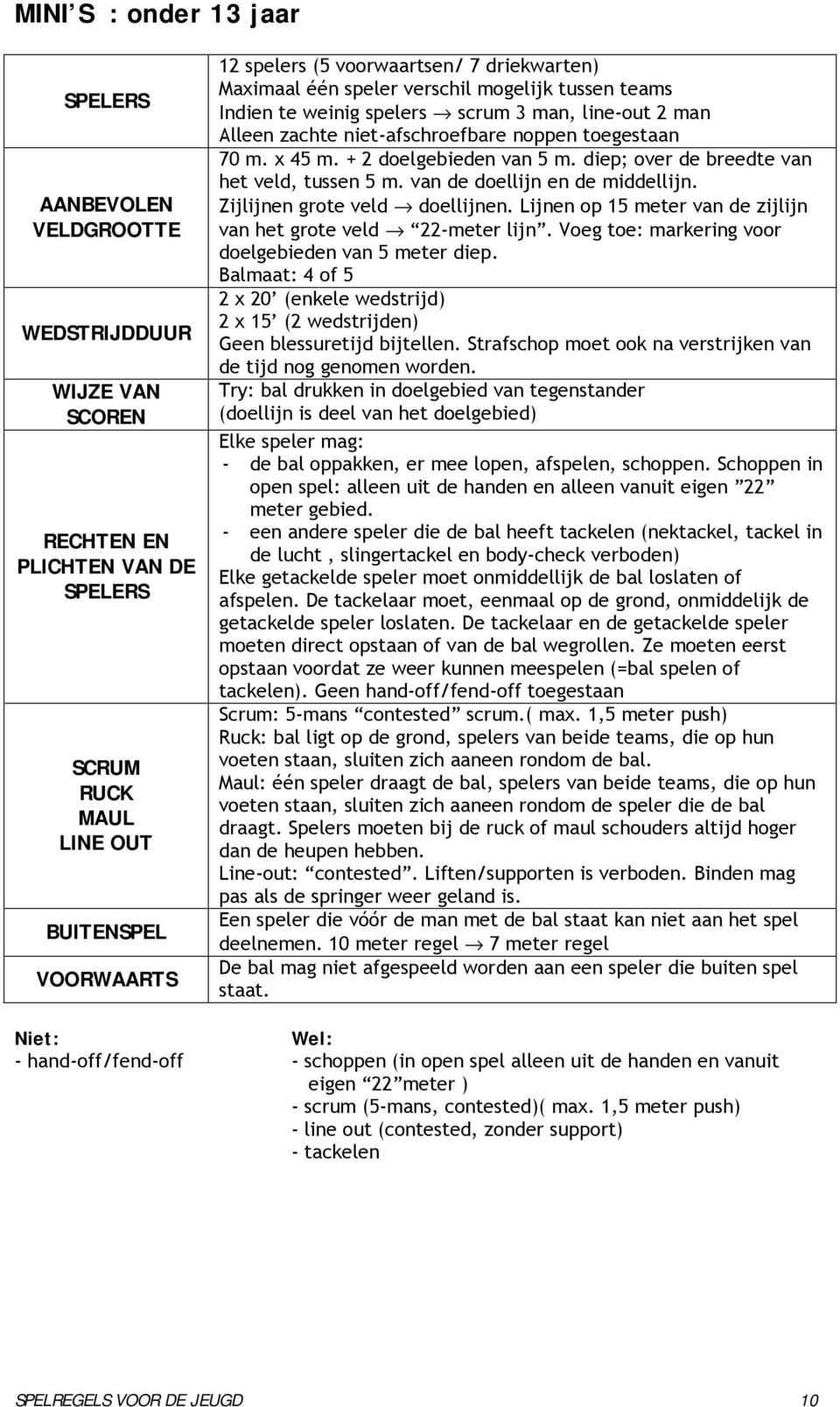 + 2 doelgebieden van 5 m. diep; over de breedte van het veld, tussen 5 m. van de doellijn en de middellijn. Zijlijnen grote veld doellijnen.