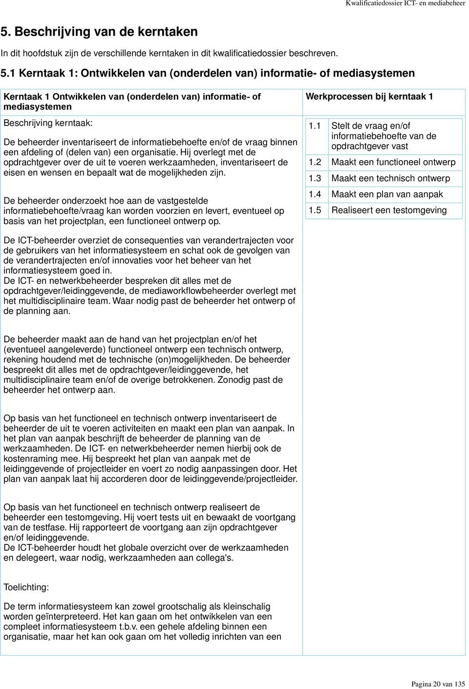 1 Kerntaak 1: Ontwikkelen van (onderdelen van) informatie- of mediasystemen Kerntaak 1 Ontwikkelen van (onderdelen van) informatie- of mediasystemen Beschrijving kerntaak: De beheerder inventariseert