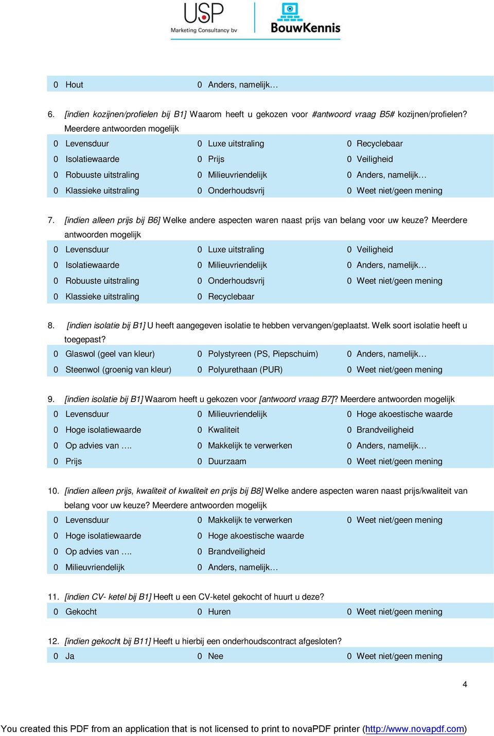 niet/geen mening 7. [indien alleen prijs bij B6] Welke andere aspecten waren naast prijs van belang voor uw keuze?