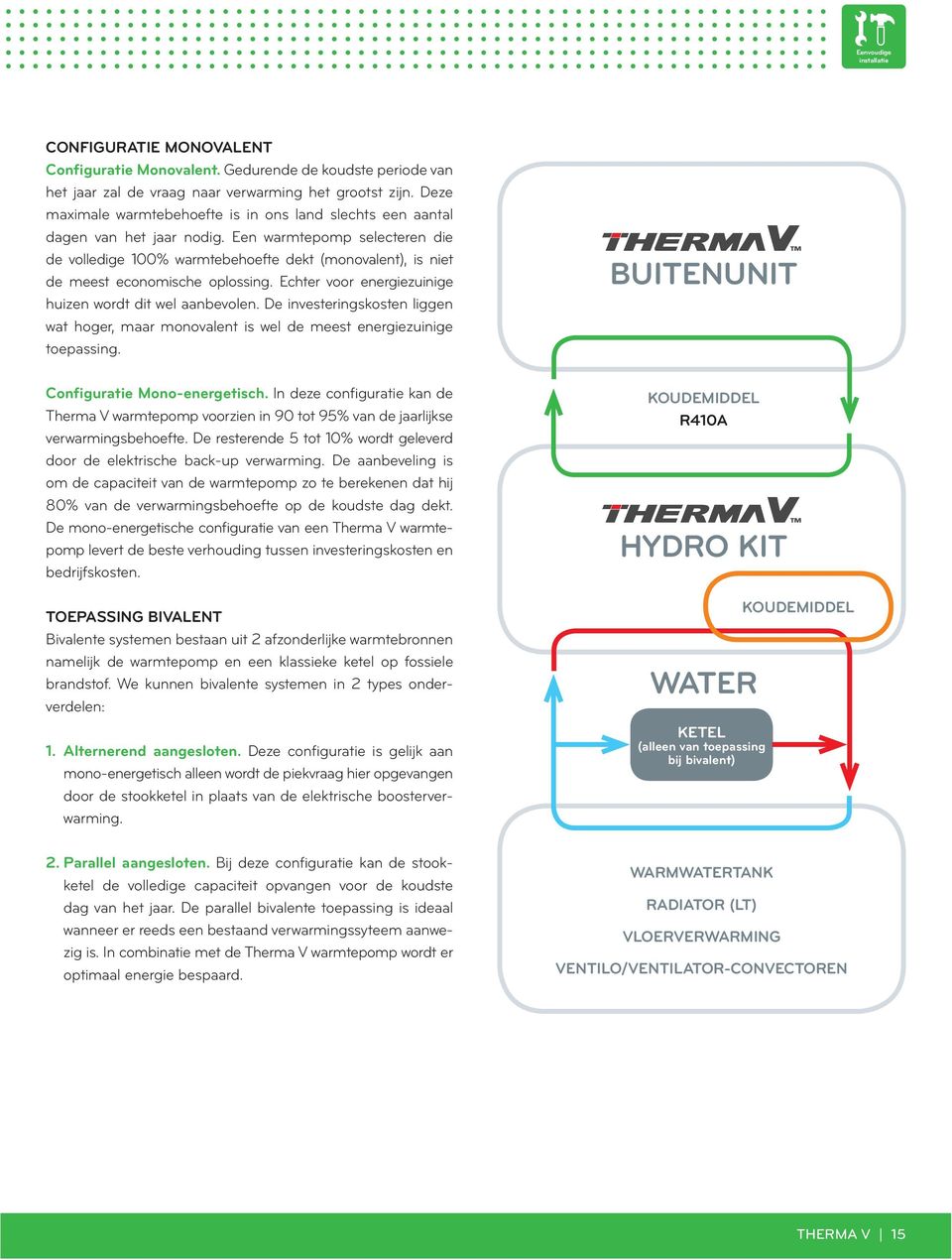 Een warmtepomp selecteren die de volledige 100% warmtebehoefte dekt (monovalent), is niet de meest economische oplossing. Echter voor energiezuinige huizen wordt dit wel aanbevolen.