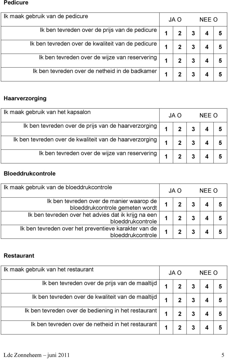 tevreden over de wijze van reservering Bloeddrukcontrole Ik maak gebruik van de bloeddrukcontrole Ik ben tevreden over de manier waarop de bloeddrukcontrole gemeten wordt Ik ben tevreden over het