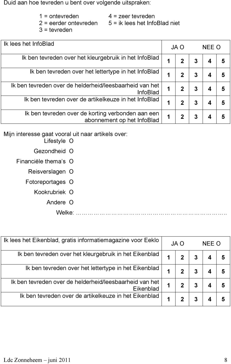 Ik ben tevreden over de korting verbonden aan een abonnement op het InfoBlad Mijn interesse gaat vooral uit naar artikels over: Lifestyle O Gezondheid O Financiële thema s O Reisverslagen O