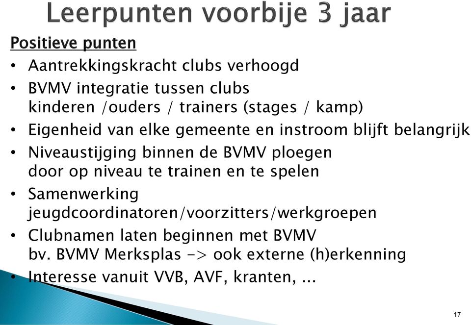 ploegen door op niveau te trainen en te spelen Samenwerking jeugdcoordinatoren/voorzitters/werkgroepen