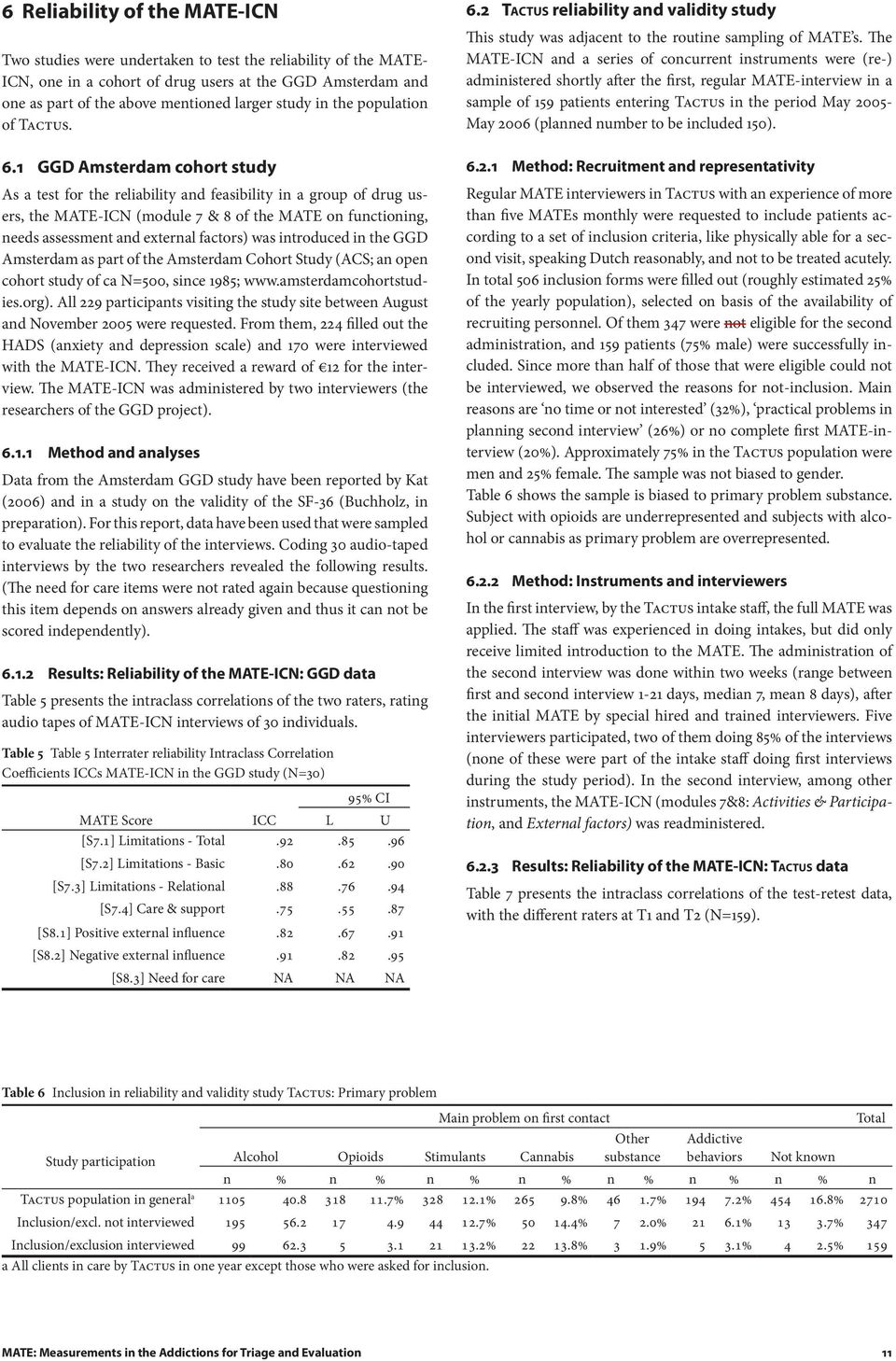 1 GGD Amsterdam cohort study As a test for the reliability and feasibility in a group of drug users, the MATE IC (module 7 & 8 of the MATE on functioning, needs assessment and external factors) was