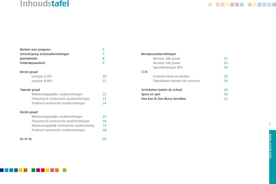 12 Theoretisch-technische studierichtingen 13 Praktisch technische studierichtingen 14 Activiteiten buiten de school 29 Sport en spel 30 Hoe kan ik Don Bosco bereiken 31 Derde