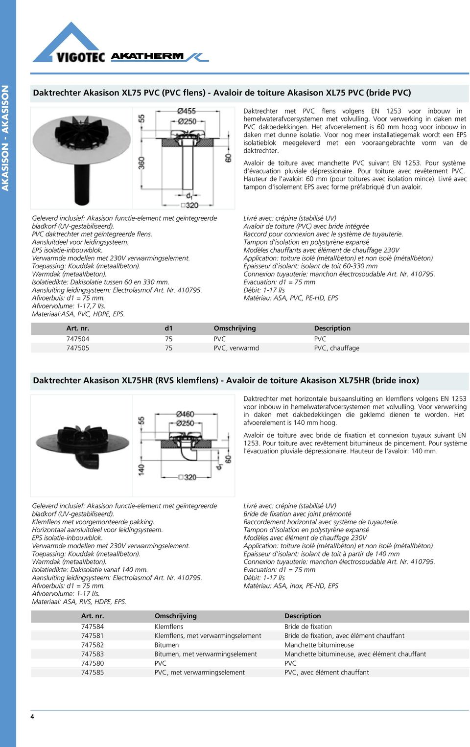 Voor nog meer installatiegemak wordt een EPS isolatieblok meegeleverd met een vooraangebrachte vorm van de daktrechter. Avaloir de toiture avec manchette PVC suivant EN 1253.