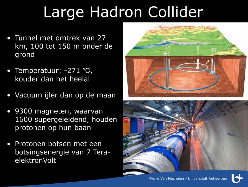 de maan 9300 magneten, waarvan 1600 supergeleidend, houden protonen op