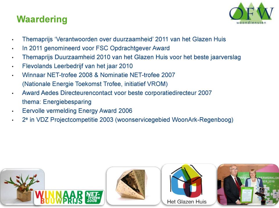 2008 & Nominatie NET-trofee 2007 (Nationale Energie Toekomst Trofee, initiatief VROM) Award Aedes Directeurencontact voor beste