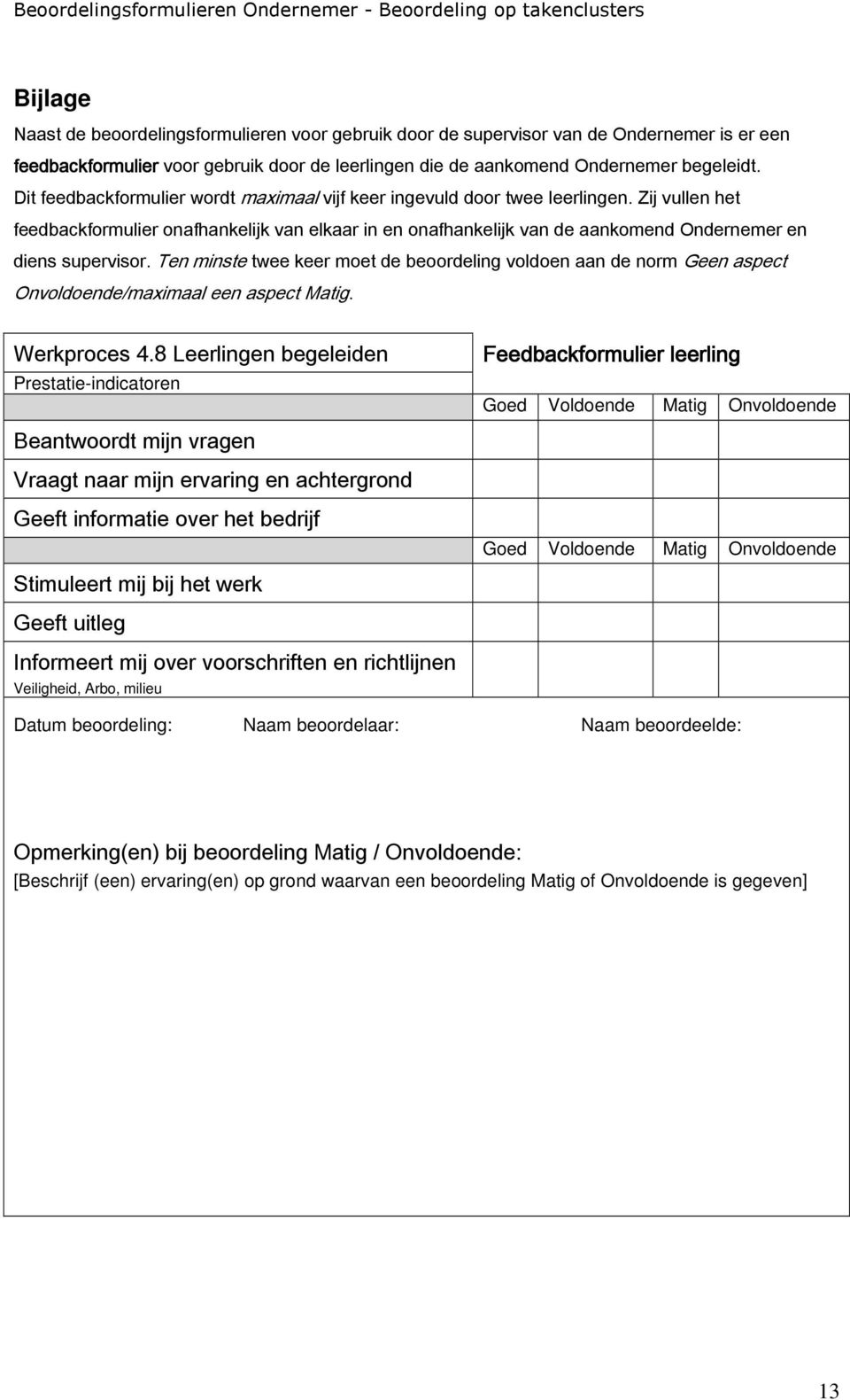 Zij vullen het feedbackformulier onafhankelijk van elkaar in en onafhankelijk van de aankomend Ondernemer en diens supervisor.