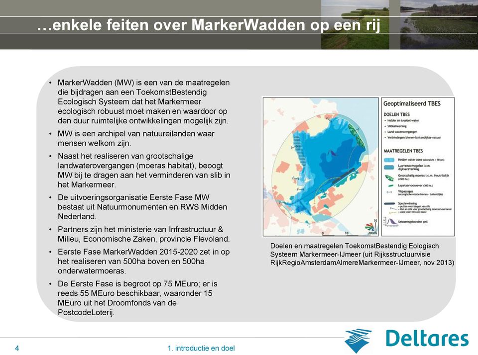 Naast het realiseren van grootschalige landwaterovergangen (moeras habitat), beoogt MW bij te dragen aan het verminderen van slib in het Markermeer.