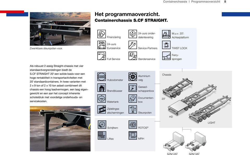 In twee varianten met 2 x 9 ton of 2 x 10 ton aslast combineert dit chassis een hoog laadvermogen, een laag eigengewicht en een aan het concept inherente schoteldruk met voordelige onderhouds- en