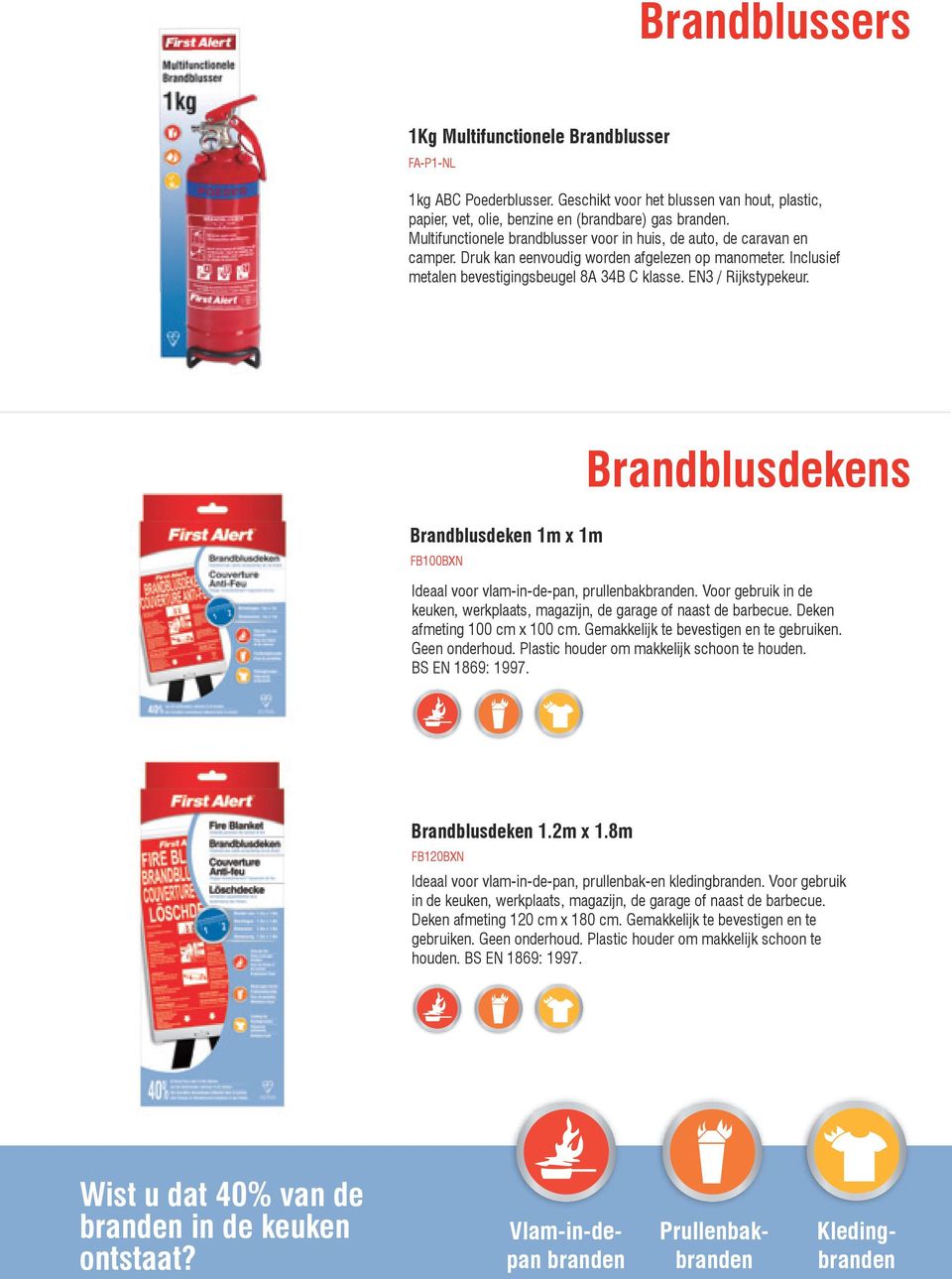 Brandblusdeken 1m x 1m FB100BN Brandblusdekens Ideaal voor vlam-in-de-pan, prullenbakbranden. Voor gebruik in de keuken, werkplaats, magazijn, de garage of naast de barbecue.