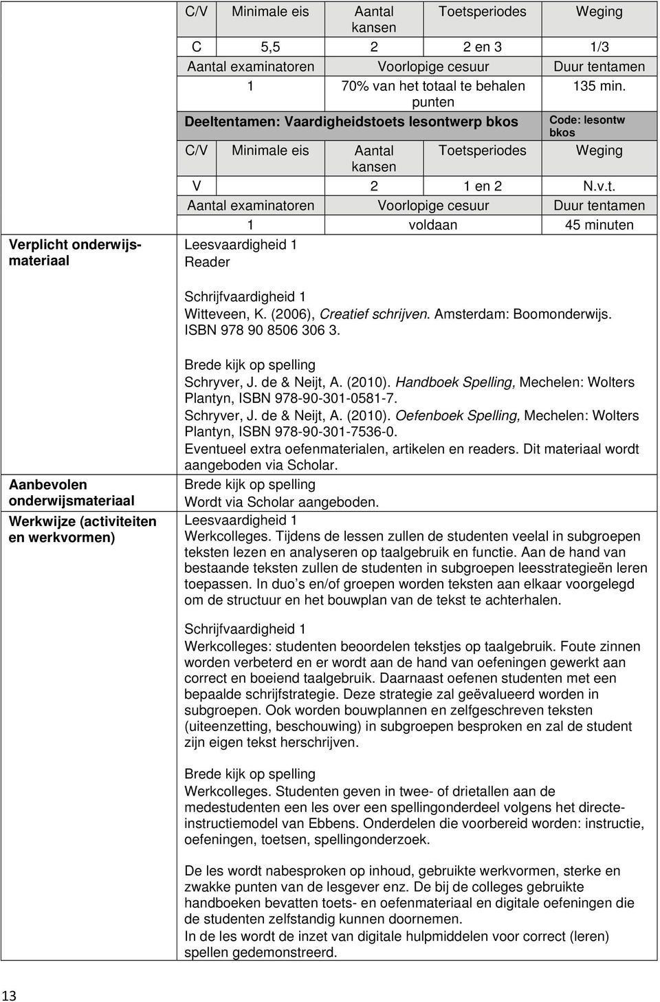 (2006), Creatief schrijven. Amsterdam: Boomonderwijs. ISBN 978 90 8506 306 3. Aanbevolen onderwijsmateriaal Werkwijze (activiteiten en werkvormen) Brede kijk op spelling Schryver, J. de & Neijt, A.