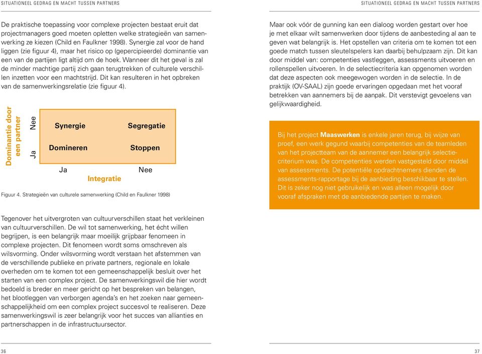 Synergie zal voor de hand liggen (zie figuur 4), maar het risico op (gepercipieerde) dominantie van een van de partijen ligt altijd om de hoek.