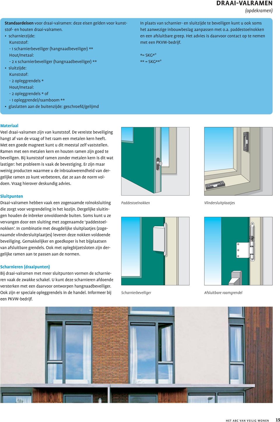 opleggrendels * of - 1 opleggrendel/raamboom ** glaslatten aan de buitenzijde: geschroefd/gelijmd In plaats van scharnier- en sluitzijde te beveiligen kunt u ook soms het aanwezige inbouwbeslag