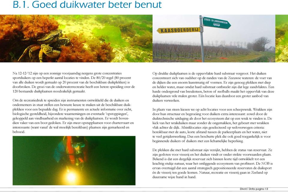 De groei van de onderwaterrecreatie heeft een betere spreiding over de 120 bestaande duikplaatsen noodzakelijk gemaakt.