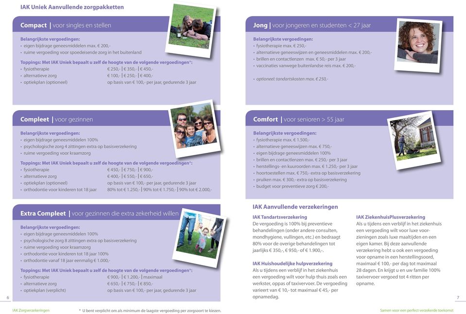 250,- 400,- optiekplan (optioneel) op basis van 100,- per jaar, gedurende 3 jaar Jong voor jongeren en studenten < 27 jaar Belangrijkste vergoedingen: fysiotherapie max.