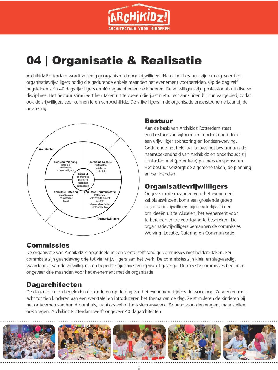 Op de dag zelf begeleiden zo n 40 dagvrijwilligers en 40 dagarchitecten de kinderen. De vrijwilligers zijn professionals uit diverse disciplines.