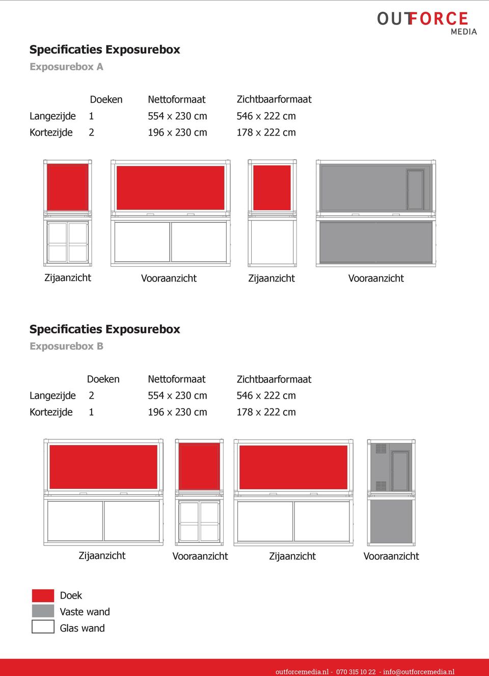 Specificaties Exposurebox Exposurebox B Doeken Nettoformaat Zichtbaarformaat Langezijde 2 554 x 230 cm 546 x