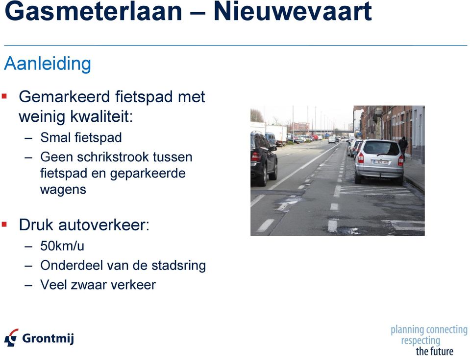 schrikstrook tussen fietspad en geparkeerde wagens