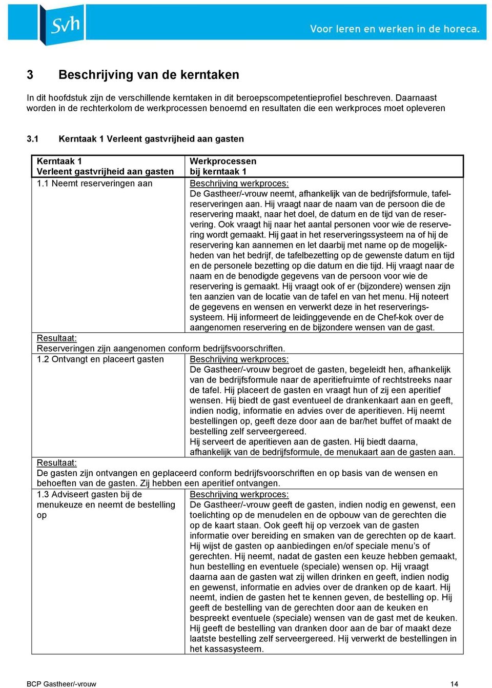 1 Kerntaak 1 Verleent gastvrijheid aan gasten Kerntaak 1 Werkprocessen Verleent gastvrijheid aan gasten bij kerntaak 1 1.