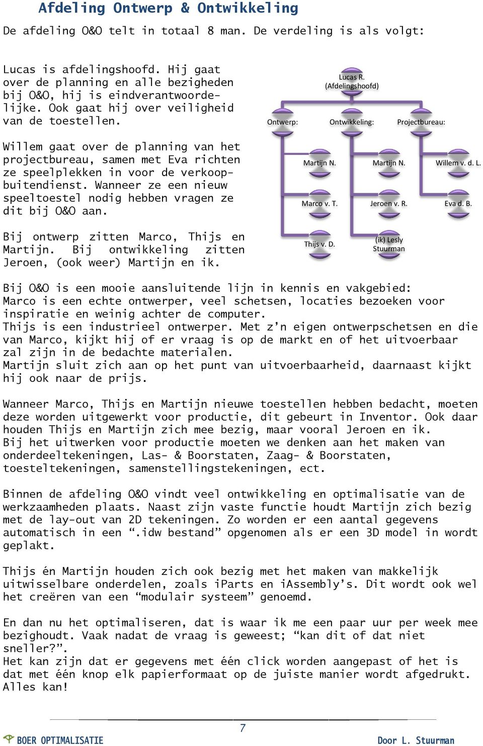 (Afdelingshoofd) Ontwikkeling: Projectbureau: Willem gaat over de planning van het projectbureau, samen met Eva richten ze speelplekken in voor de verkoopbuitendienst.