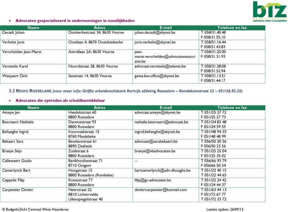 versteele@telenet.be T 058/31.28.08 F 058/31.52.94 Waeyaert Dirk Sasstraat 14, gewa.law.office@skynet.be T 058/31.13.51 F 058/31.44.17 3.