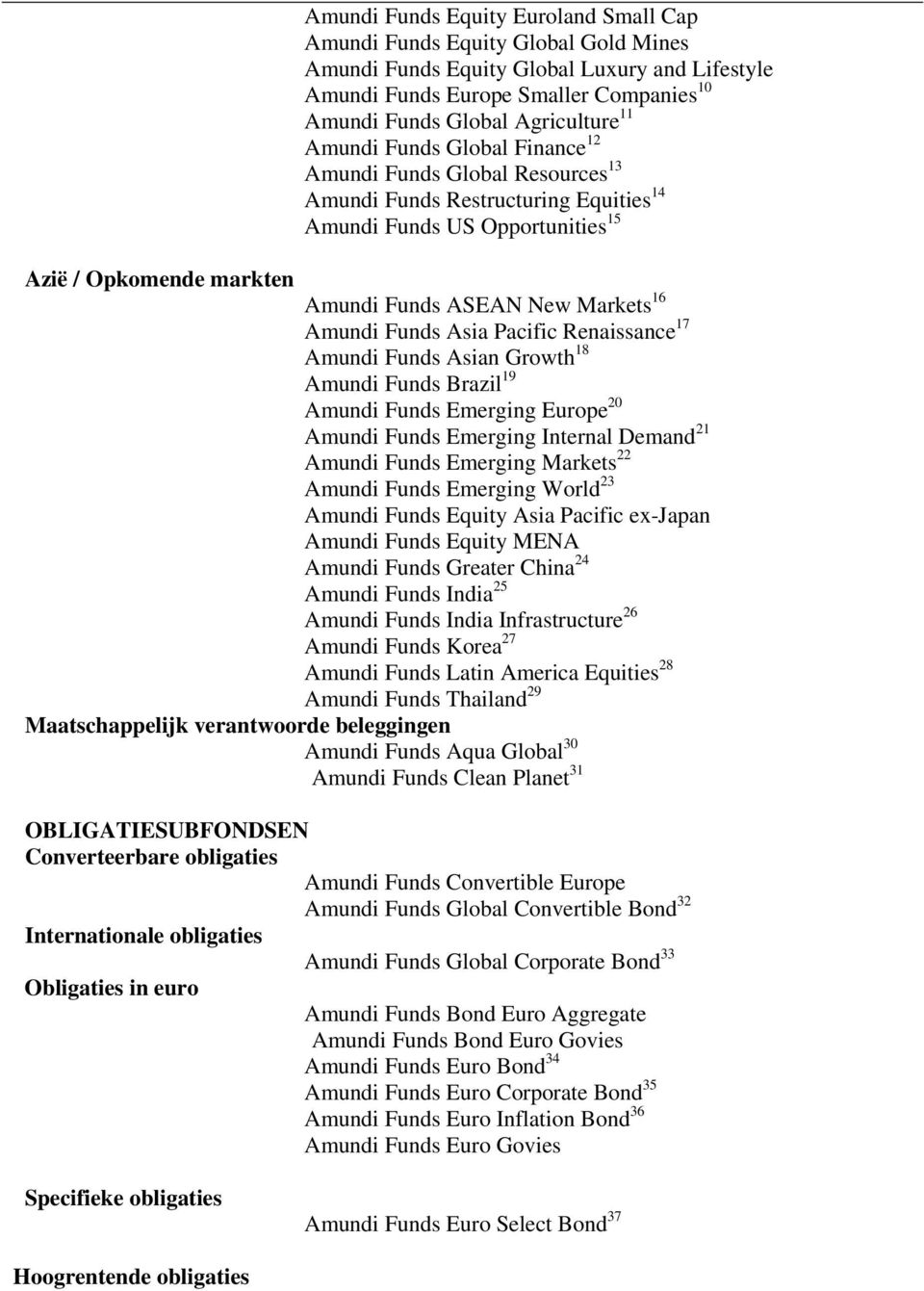 Amundi Funds Asia Pacific Renaissance 17 Amundi Funds Asian Growth 18 Amundi Funds Brazil 19 Amundi Funds Emerging Europe 20 Amundi Funds Emerging Internal Demand 21 Amundi Funds Emerging Markets 22