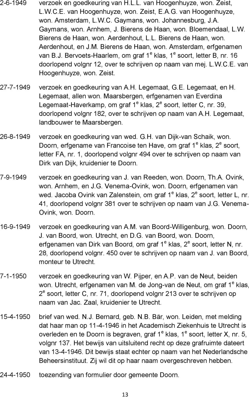 16 doorlopend volgnr 12, over te schrijven op naam van mej. L.W.C.E. van Hoogenhuyze, won. Zeist. 27-7-1949 verzoek en goedkeuring van A.H. Legemaat, G.E. Legemaat, en H. Legemaat, allen won.