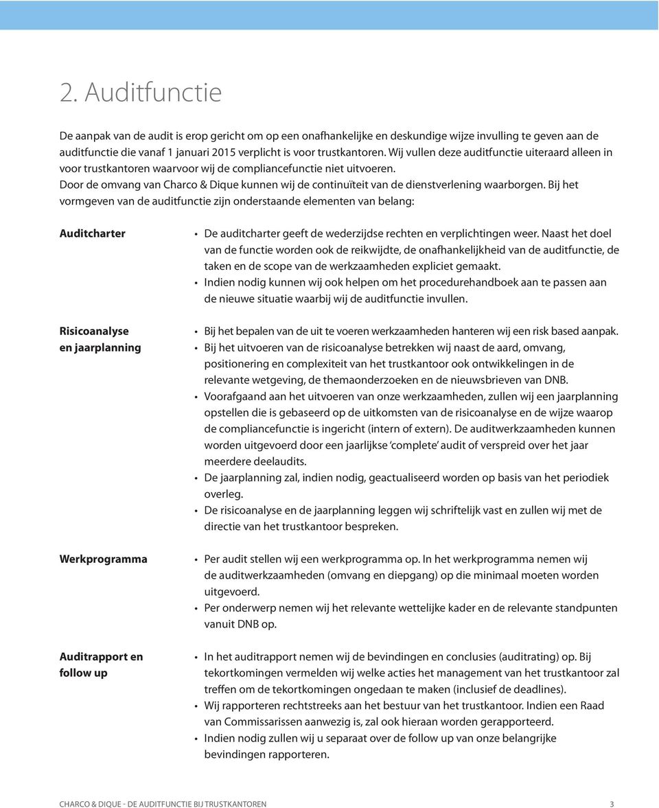 onafhankelijkheid van de auditfunctie, de taken en de scope van de werkzaamheden expliciet gemaakt. de nieuwe situatie waarbij wij de auditfunctie invullen.