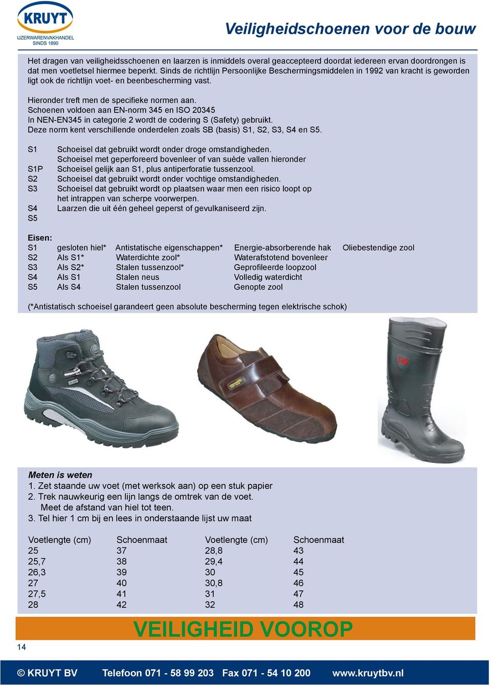 Schoenen voldoen aan EN-norm 345 en ISO 20345 In NEN-EN345 in categorie 2 wordt de codering S (Safety) gebruikt. Deze norm kent verschillende onderdelen zoals SB (basis) S1, S2, S3, S4 en S5.