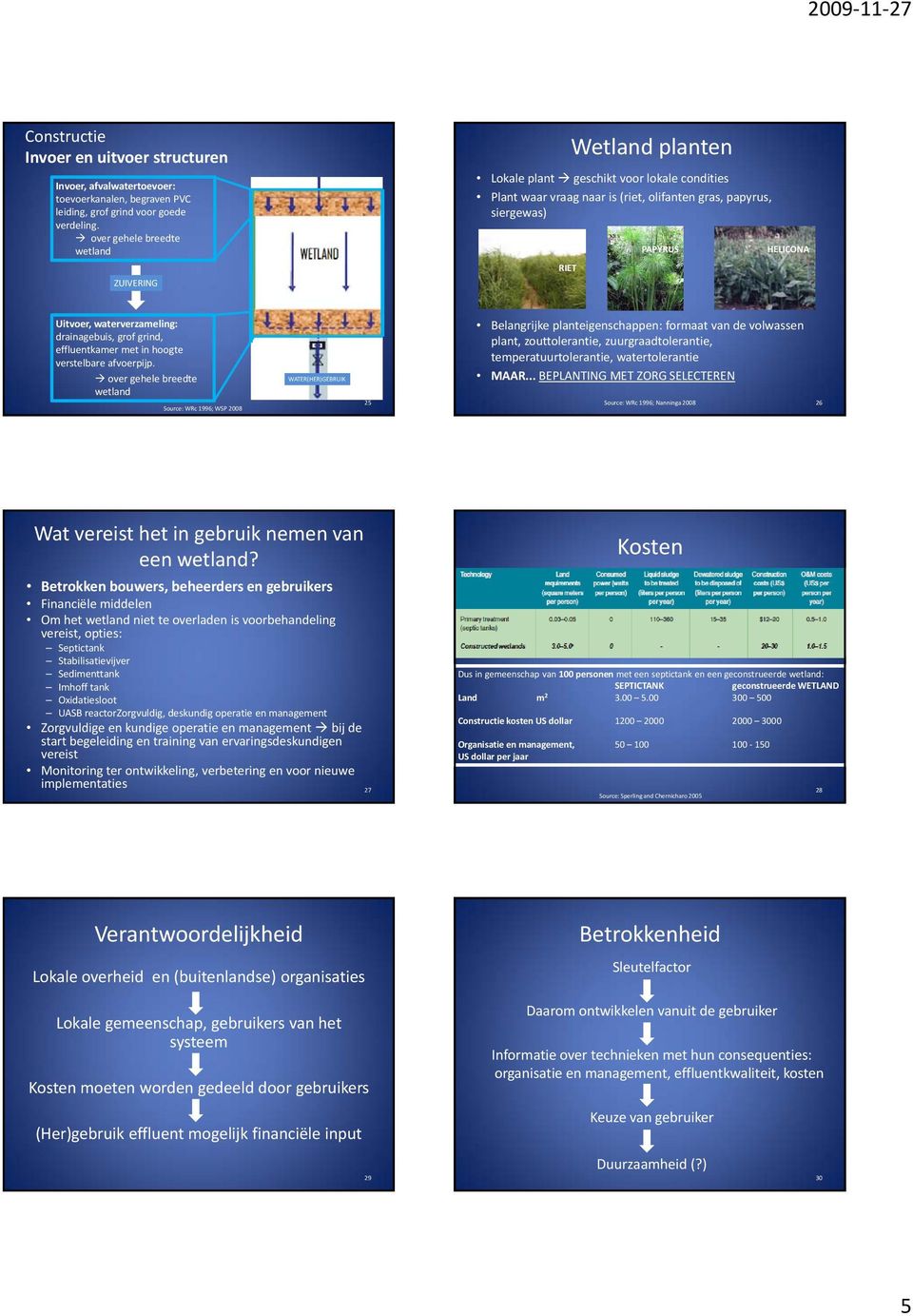 waterverzameling: drainagebuis, grof grind, effluentkamer met in hoogte verstelbare afvoerpijp.