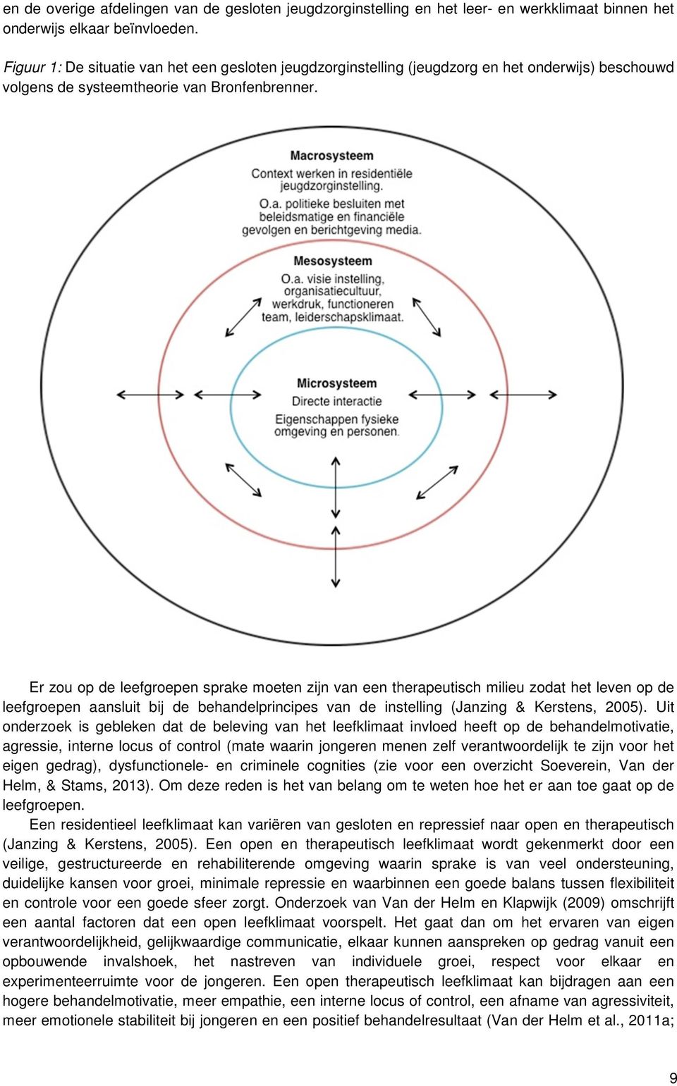 Er zou op de leefgroepen sprake moeten zijn van een therapeutisch milieu zodat het leven op de leefgroepen aansluit bij de behandelprincipes van de instelling (Janzing & Kerstens, 2005).