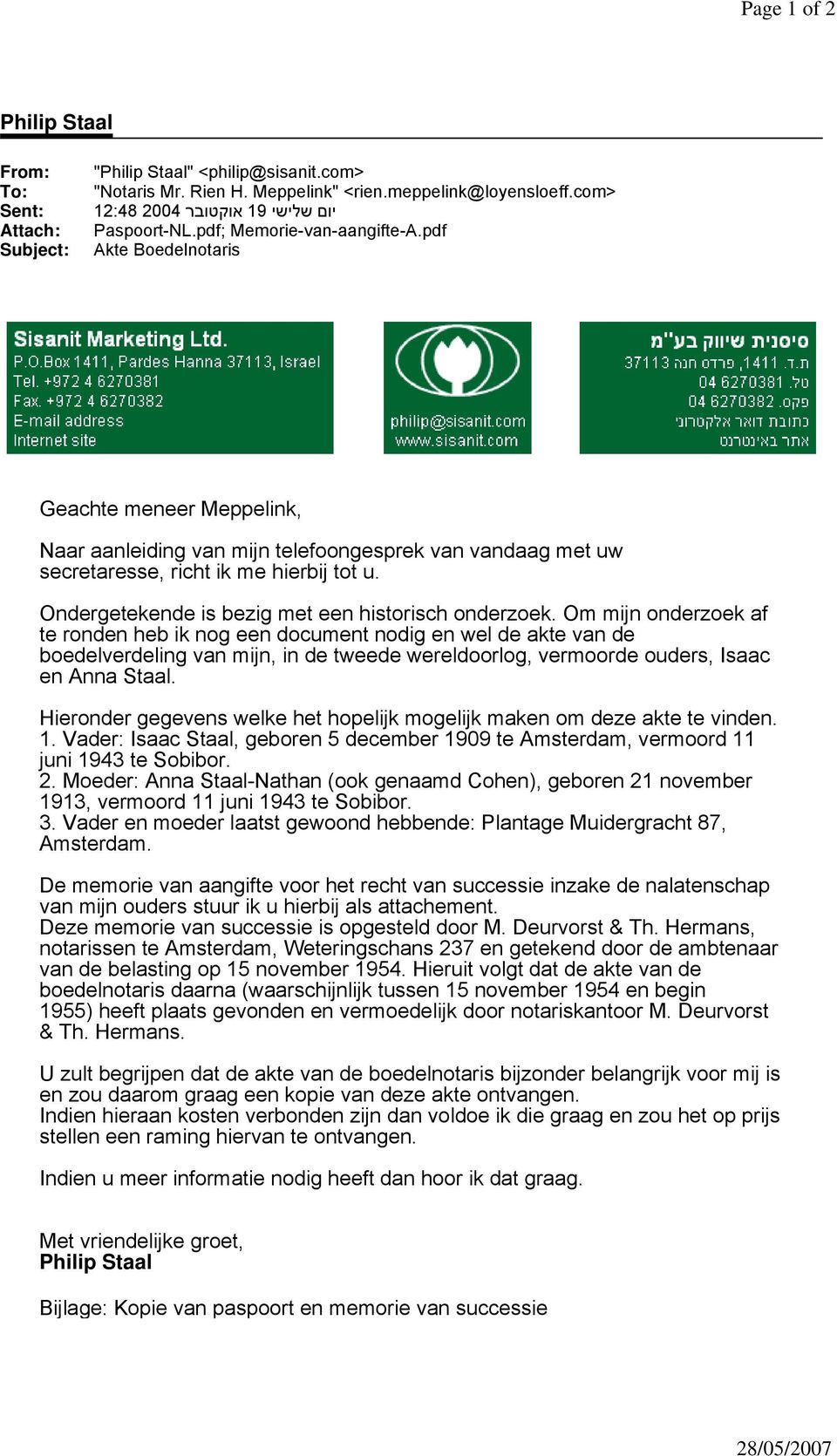 pdf Akte Boedelnotaris Geachte meneer Meppelink, Naar aanleiding van mijn telefoongesprek van vandaag met uw secretaresse, richt ik me hierbij tot u.