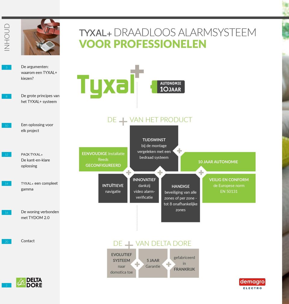 GECONFIGUREERD TIJDSWINST bij de montage vergeleken met een bedraad systeem 10 JAAR AUTONOMIE 14 16 TYXAL+ een compleet gamma De woning verbonden met TYDOM 2.