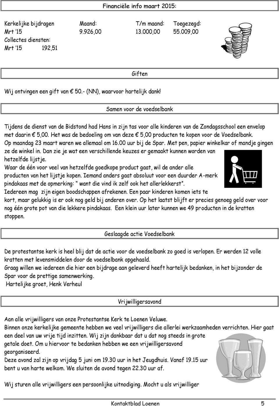 Het was de bedoeling om van deze 5,00 producten te kopen voor de Voedselbank. Op maandag 23 maart waren we allemaal om 16.00 uur bij de Spar.