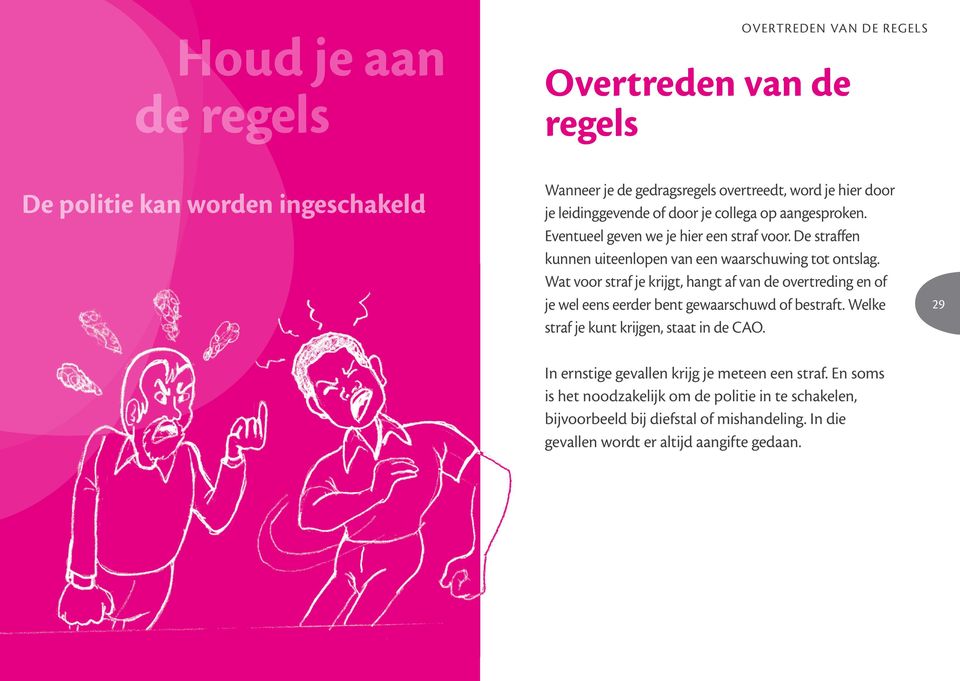 Wat voor straf je krijgt, hangt af van de overtreding en of je wel eens eerder bent gewaarschuwd of bestraft. Welke straf je kunt krijgen, staat in de CAO.