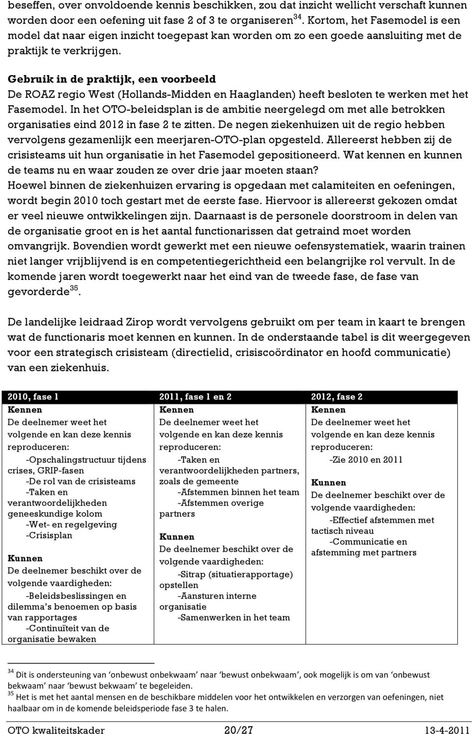 Gebruik in de praktijk, een voorbeeld De ROAZ regio West (Hollands-Midden en Haaglanden) heeft besloten te werken met het Fasemodel.