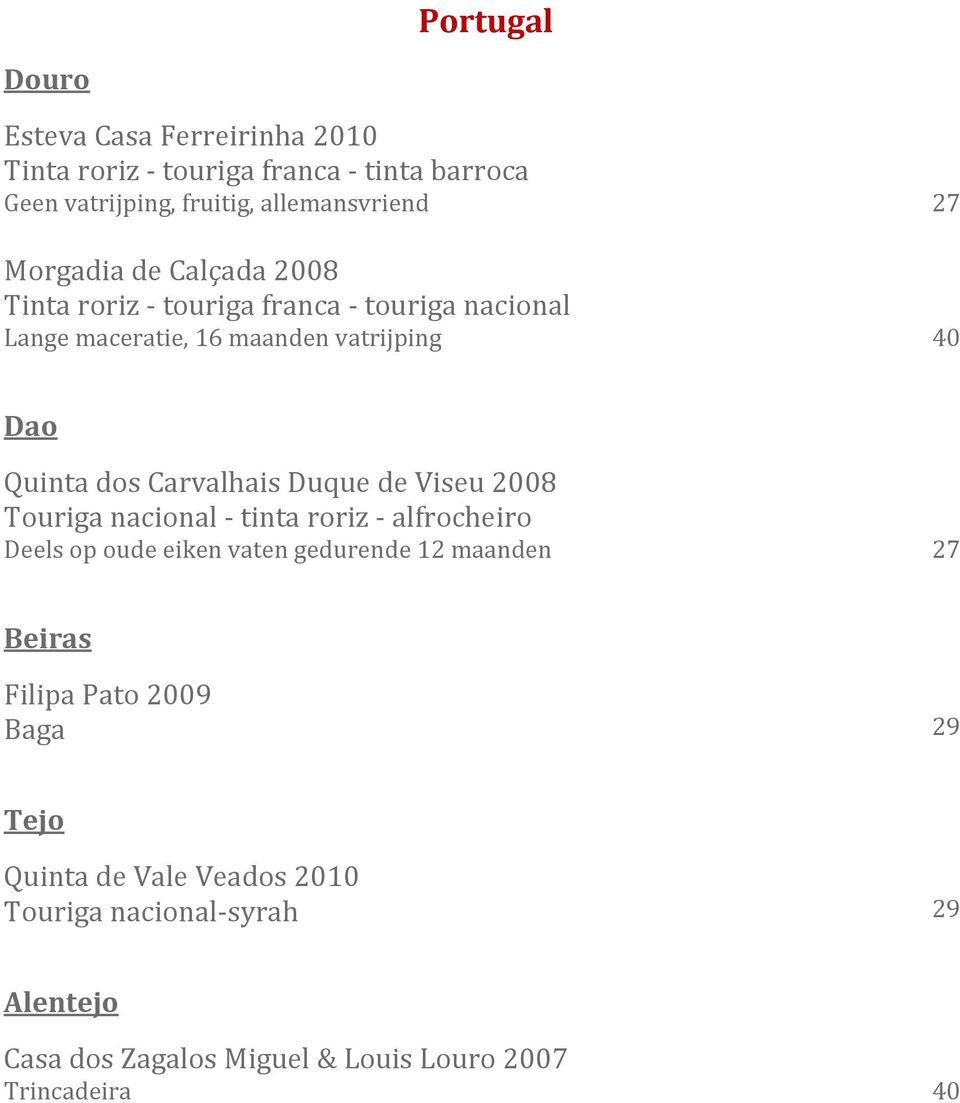 Carvalhais Duque de Viseu 2008 Touriga nacional tinta roriz alfrocheiro Deels op oude eiken vaten gedurende 12 maanden 27 Beiras