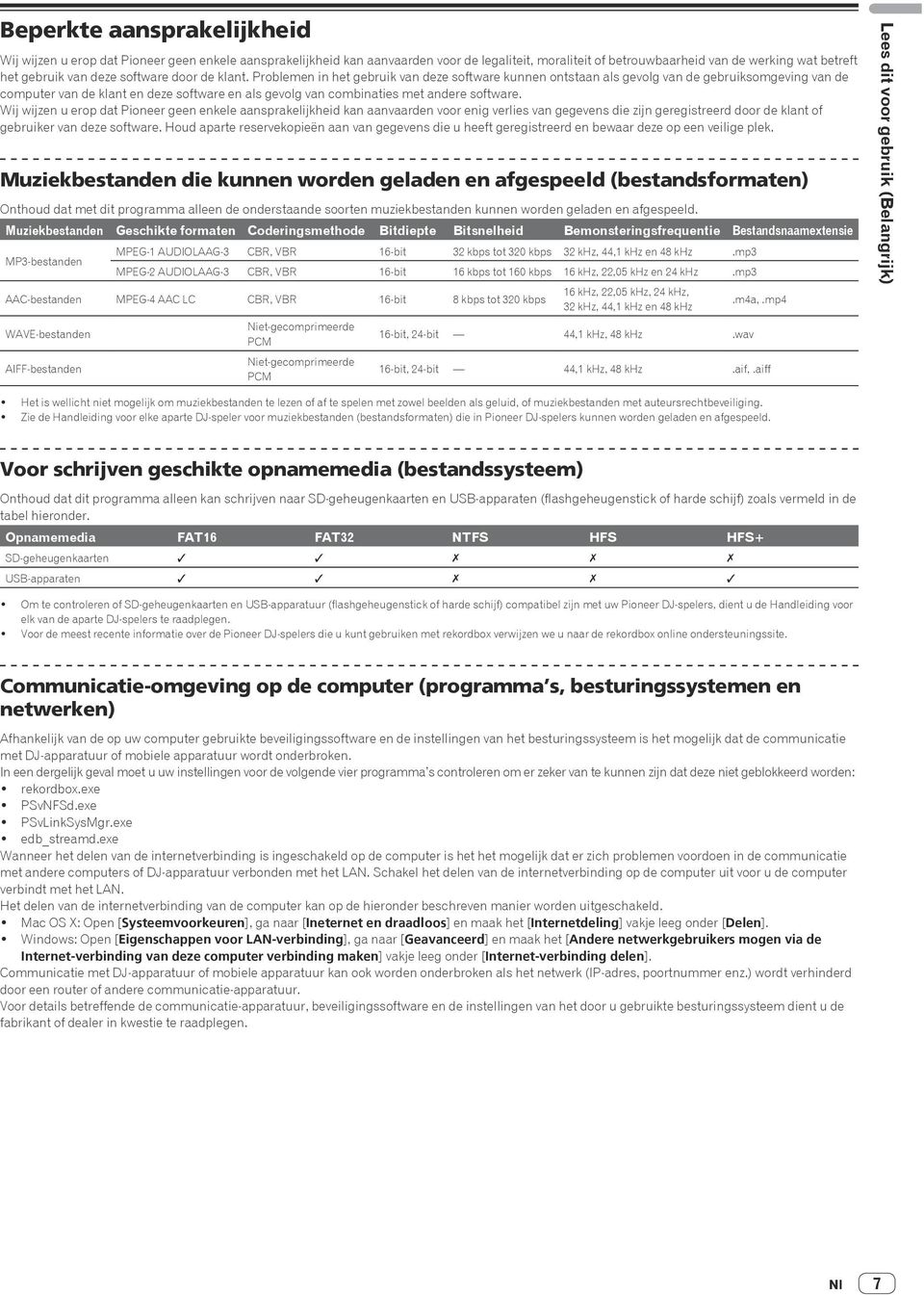 Problemen in het gebruik van deze software kunnen ontstaan als gevolg van de gebruiksomgeving van de computer van de klant en deze software en als gevolg van combinaties met andere software.