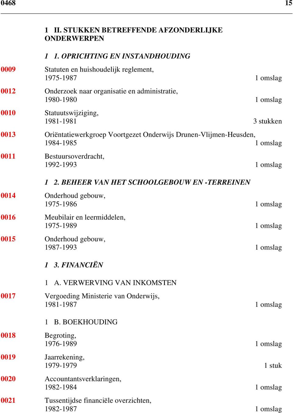 stukken 0013 Oriëntatiewerkgroep Voortgezet Onderwijs Drunen-Vlijmen-Heusden, 1984-1985 1 omslag 0011 Bestuursoverdracht, 1992-1993 1 omslag 1 2.