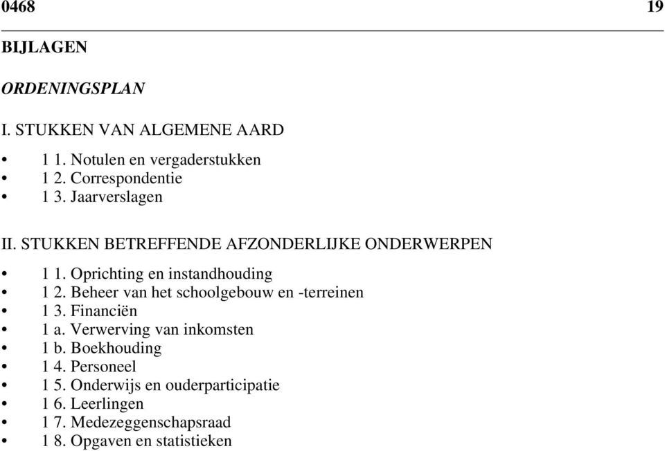 Oprichting en instandhouding 1 2. Beheer van het schoolgebouw en -terreinen 1 3. Financiën 1 a.