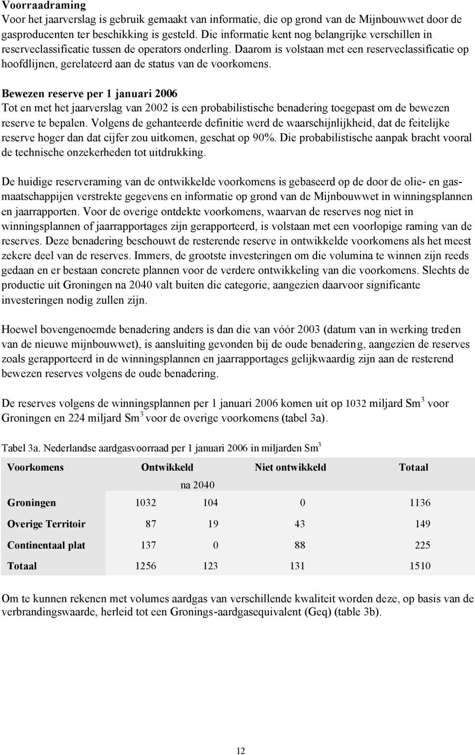 Daarom is volstaan met een reserveclassificatie op hoofdlijnen, gerelateerd aan de status van de voorkomens.